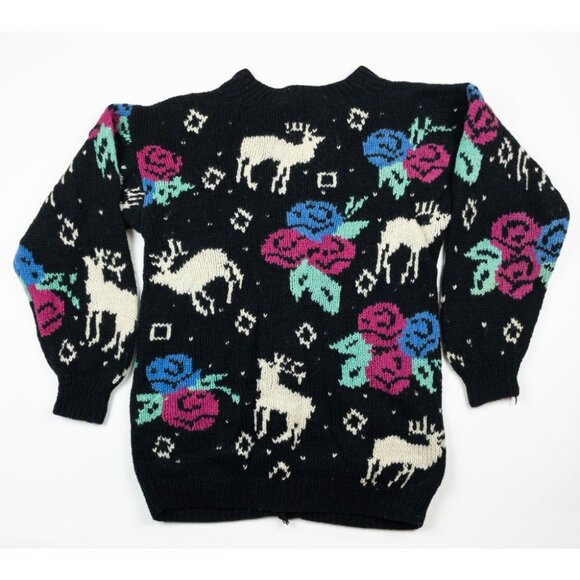 J. Christopher Vintage Cardigan Women's Medium Shetland Wool Hand Knit Reindeer - Picture 3 of 13